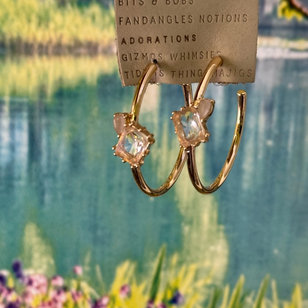 Anthropologie double stone Gold Hoop Earrings - Picture 12 of 16